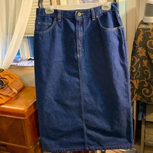 Liz Claiborne, midi denim skirt, size 12 but fits more like a 10?